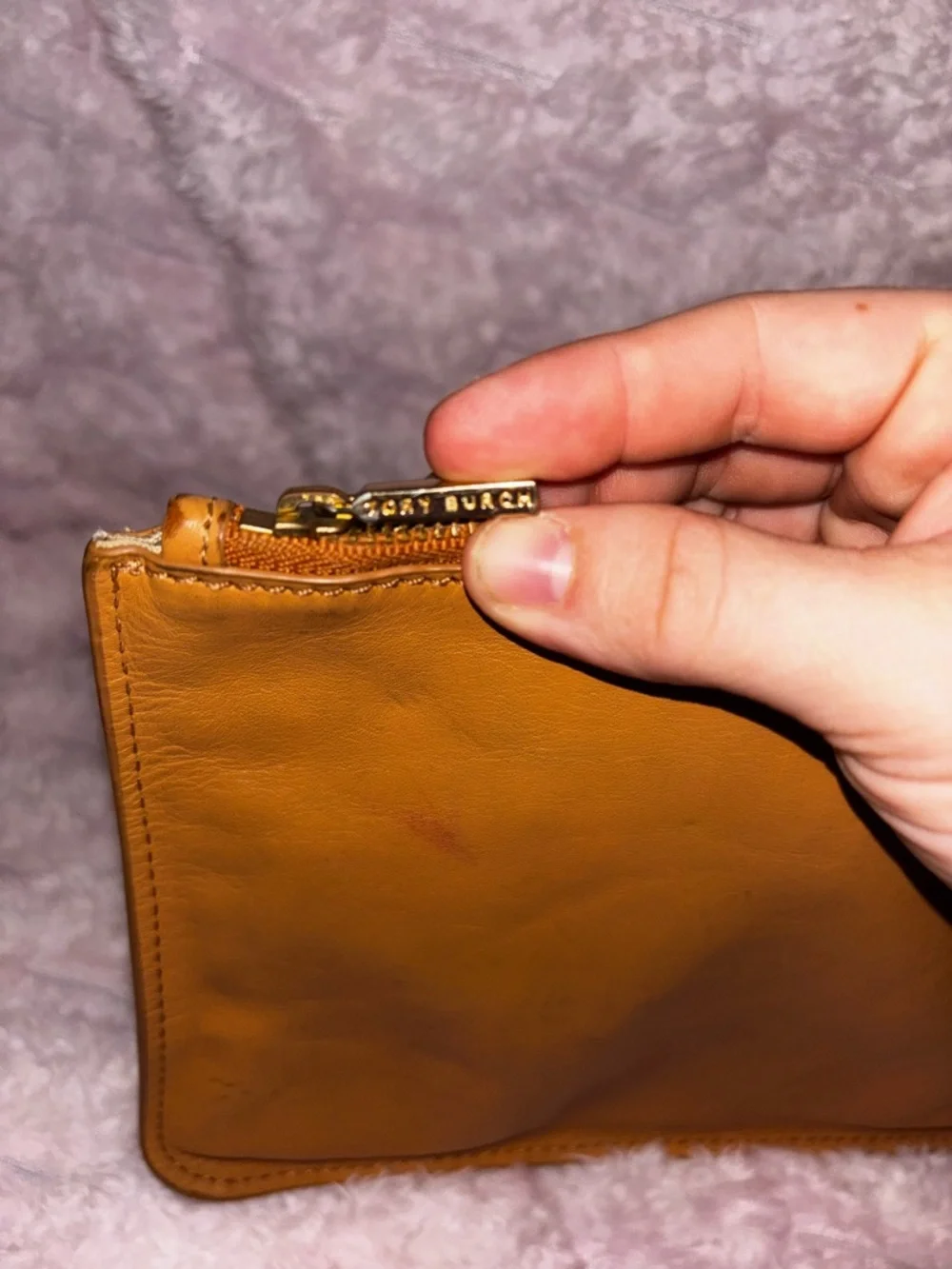 Tory Burch Caramel Leather Wristlet Clutch
